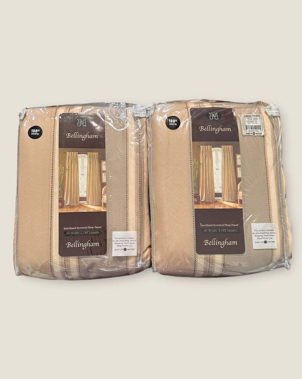 Vintage Bellington Set Of 2 Interlined Inverted Pleat Panel Curtains 26x108in